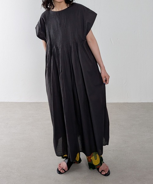 yatra ヤトラ ピンタックワンピース カディコットン 植物染め ヒノキ