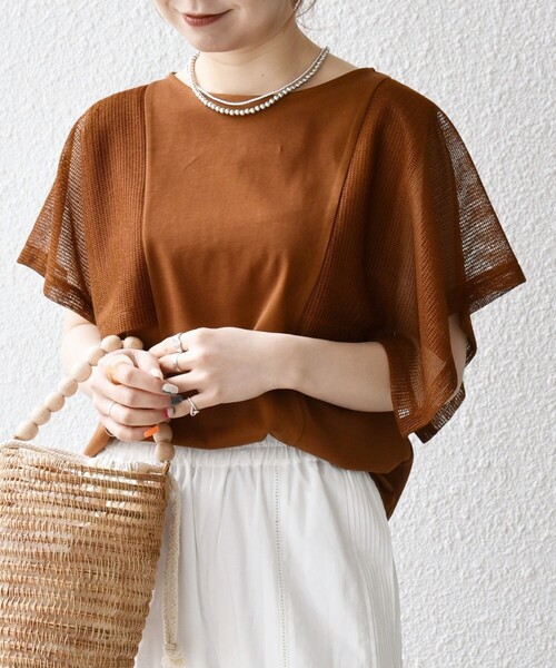 SHIPS for women / シップスウィメン SHIPS any:〈手洗い可能〉メッシュ シアー ハンカチ スリーブ ドッキング TEE シップス エニィ SHIPS any SHIPS any:〈手洗い可能〉メッシュ