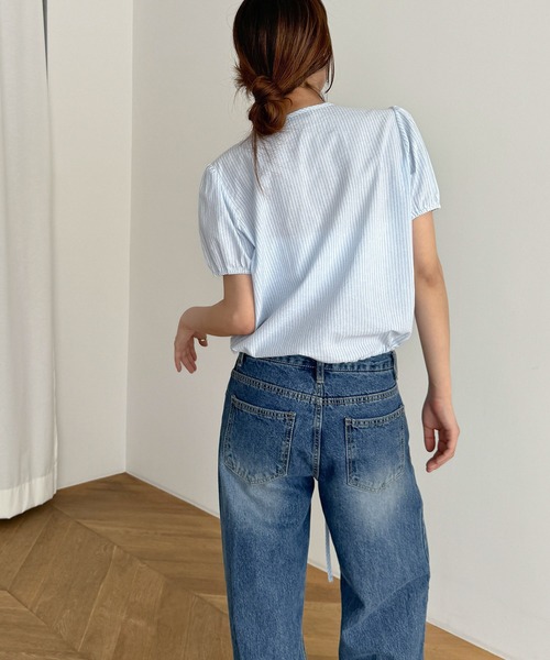 ブラウス シャツ El mar　ストライプフリルブラウス レディース CANAL JEAN ブラウス シャツ El mar ストライプフリルブラウス