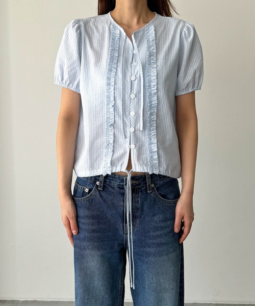 ブラウス シャツ El mar　ストライプフリルブラウス レディース CANAL JEAN ブラウス シャツ El mar ストライプフリルブラウス