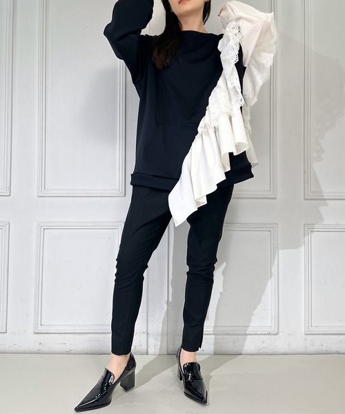 トレーナー スウェット レースフリルプルオーバー レディース