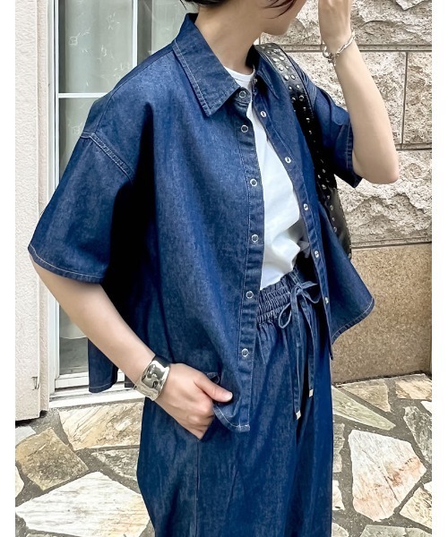 ブラウス シャツ 「接触冷感」冷感デニムクロップド半袖シャツ レディース