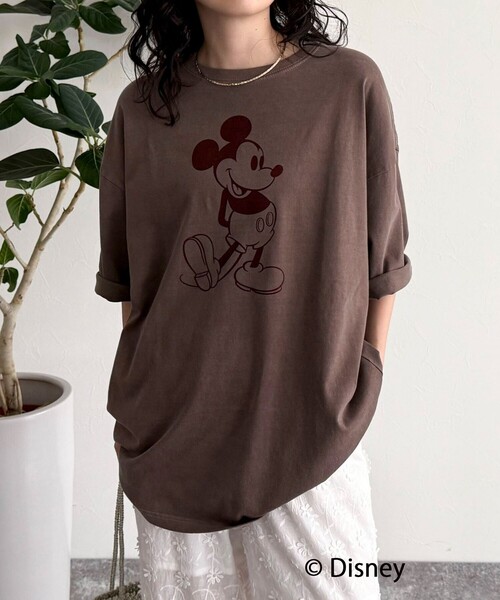 tシャツ 「GOOD ROCK SPEED/グッドロックスピード」Mickey フロッキープリントBIGTシャツ レディース