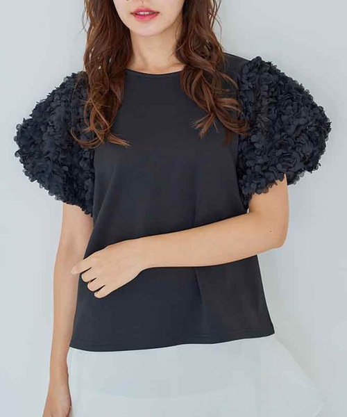 tシャツ 袖バルーンフラワー オーバーTシャツ レディース