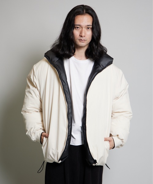 マニプリ ダウン ジャケット リバーシブル アウター フェザー 茶 白 M ダウンジャケット ダウン タフタ×ボア リバーシブル機能性中綿