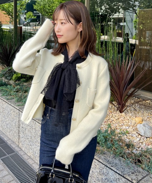 snidel ニットジャケット SNIDEL ジャケット ノーカラージャケット フォックスニット