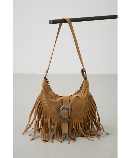 フリンジ付きベージュスエードショルダーバッグ フリンジ付きベージュスエードショルダーバッグ スエード フリンジ