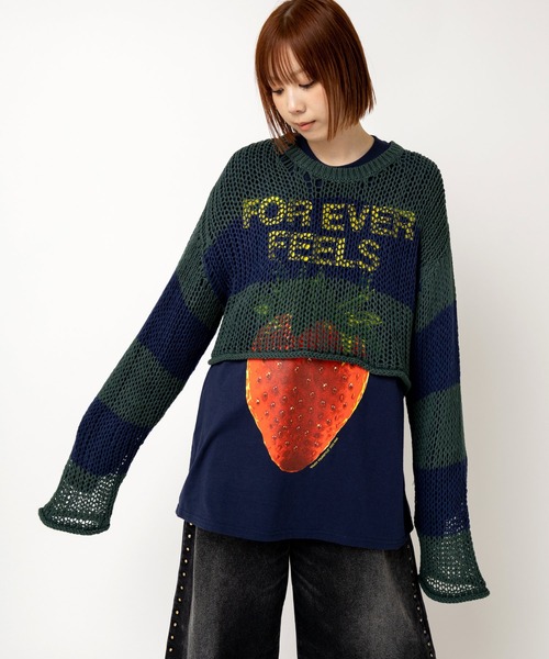 RNA（アールエヌエー） ニット セーター K2722 ワイドボーダーメッシュ