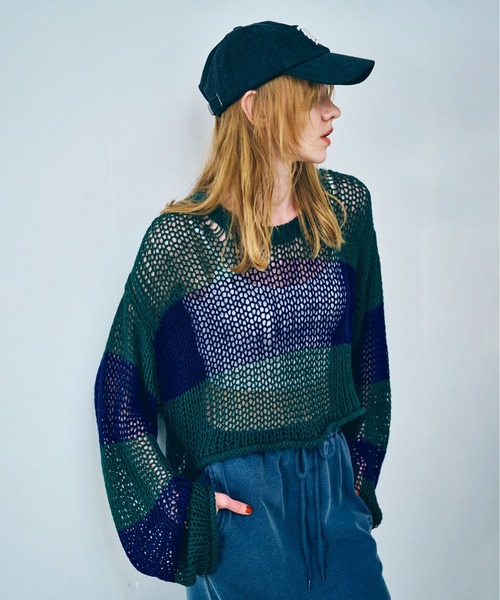 RNA（アールエヌエー） ニット セーター K2722 ワイドボーダーメッシュ