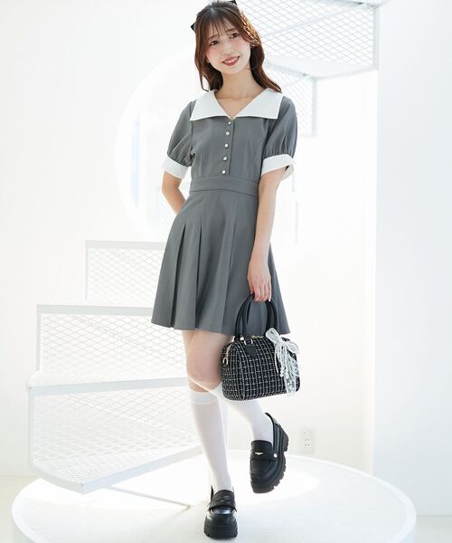 Maje ネイビー ミニワンピース 半袖 ボタン付き ミニワンピース .-- LADY-H （ネイビーブルー） -MANGO - マンゴ