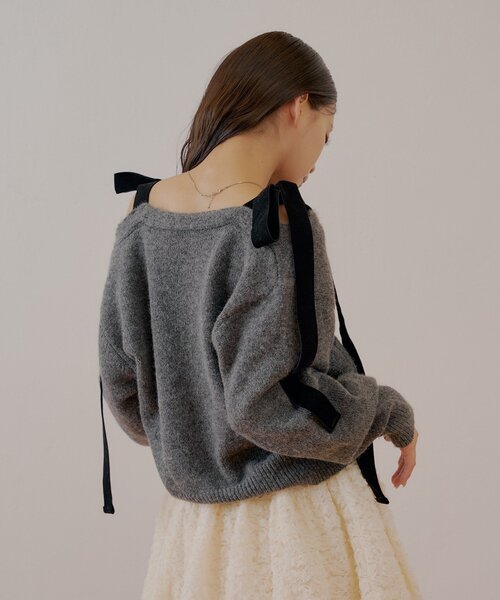 Chico（チコ） カーディガン ポケット付き肩リボンルーズニット