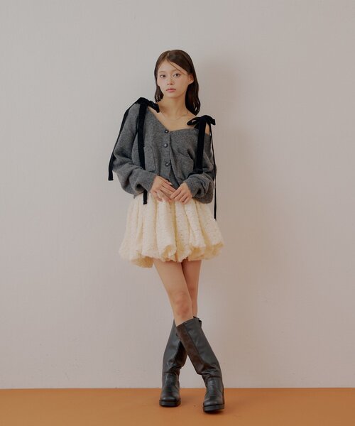 Chico（チコ） カーディガン ポケット付き肩リボンルーズニット