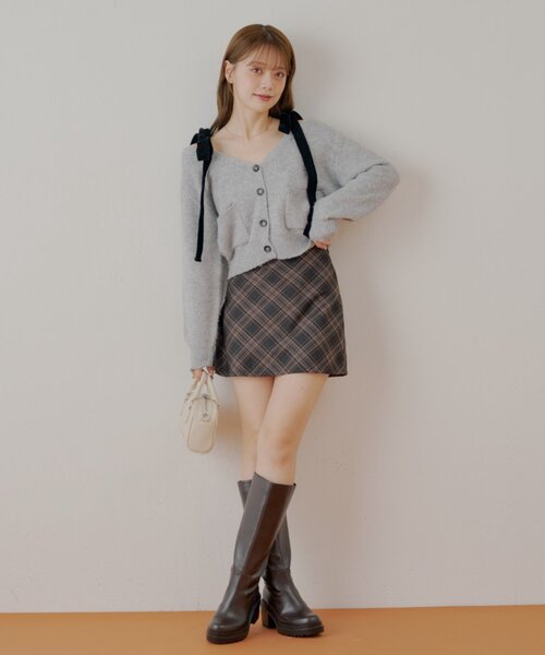 Chico（チコ） カーディガン ポケット付き肩リボンルーズニット