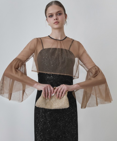 Leja ドレス 「LEJA」シアーチュールベルスリーブペイントIライン