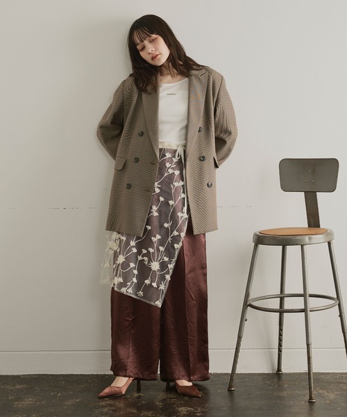ワイドパンツ スラックス パンツ サテンワイドスラックス「ELLEgirl