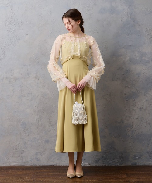 フラワーモチーフ3D刺しゅうフィット＆フレアドレス フラワーモチーフ3D刺しゅうフィット＆フレアドレス(M ピンク): AIMER