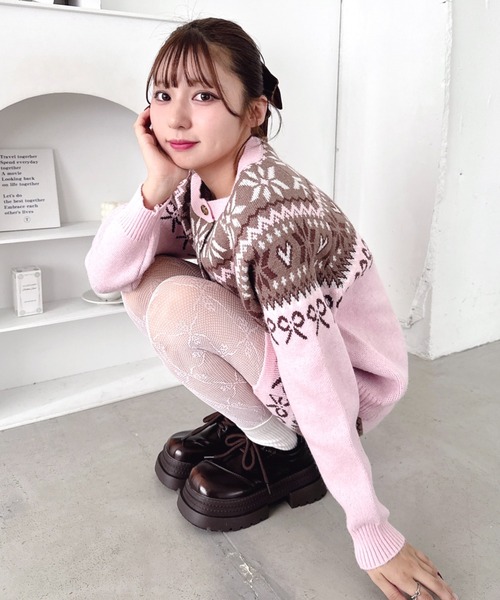 Loueme ワンピース リボンノルディックニットセットアップ「2点SET