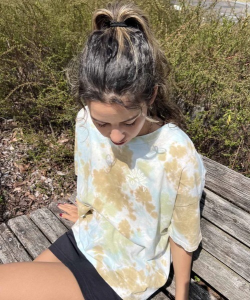 [ROXY] короткий рукав футболка LARGE желтый женский 