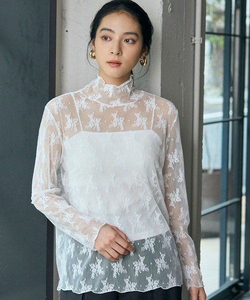 LOWO tシャツ 「2タイプから選べる」レース 刺繍 シアーカットソー