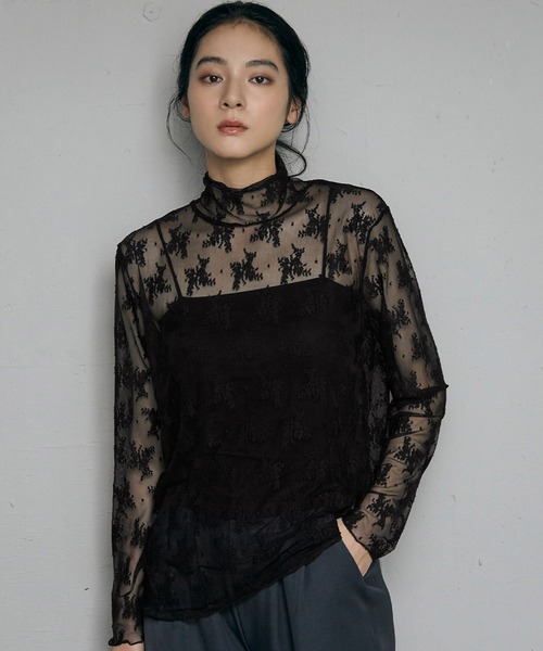 LOWO tシャツ 「2タイプから選べる」レース 刺繍 シアーカットソー