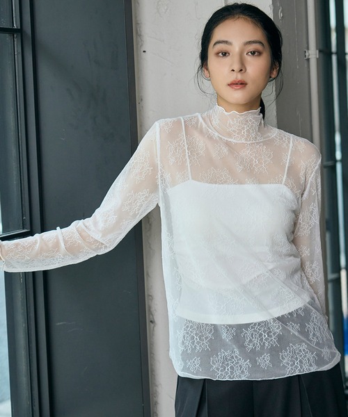 LOWO tシャツ 「2タイプから選べる」レース 刺繍 シアーカットソー