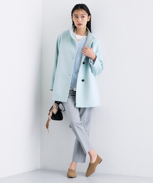 美品　ハリスワーフロンドン　レディース　ノーカラー　コート　アウター　水色　L INDIVI（インディヴィ） コート アウター 「日本製／ミドル丈