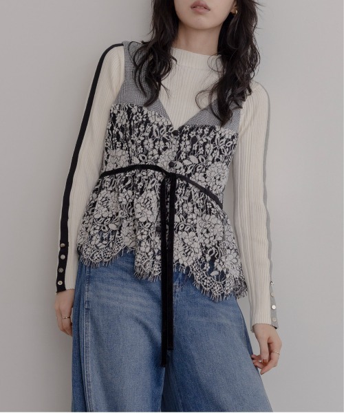 Eimee Law エイミーロウ テキスト ペプラム トレーナー　黒 Eimee Law（エイミーロウ） キャミソール ベロアレース ペプラム