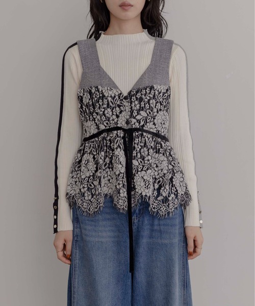 エイミーロウ　ベロアレース ペプラムビスチェキャミソール Eimee Law（エイミーロウ） キャミソール ベロアレース ペプラム