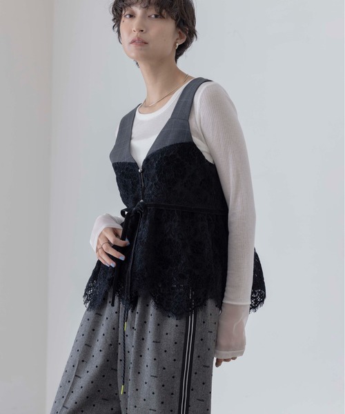エイミーロウ　ベロアレース ペプラムビスチェキャミソール Eimee Law（エイミーロウ） キャミソール ベロアレース ペプラム