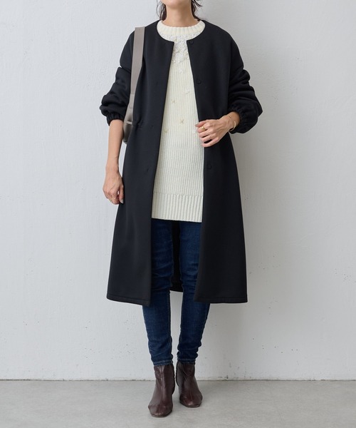 【新品未使用タグ付き】ビアズリー　ベージュ ノーカラーウールコート BEARDSLEY（ビアズリー） ノーカラーコート FREE ベージュ レディース