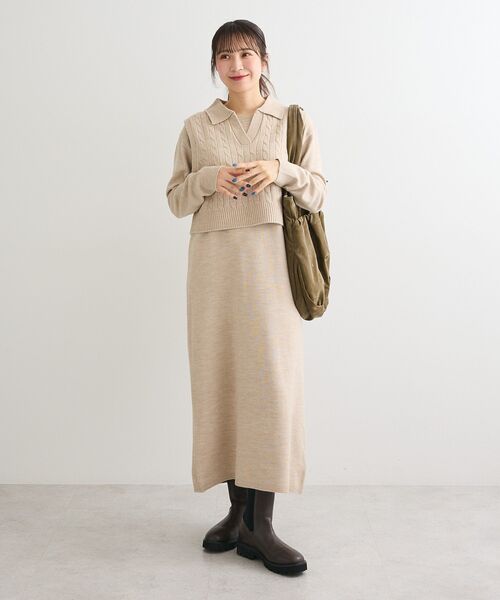 有名作家様　リネン　ベージュ　ワンピース　ケープ　２点セット　極美品 有名作家様 リネン ベージュ ワンピース ケープ 2点セット 極美品