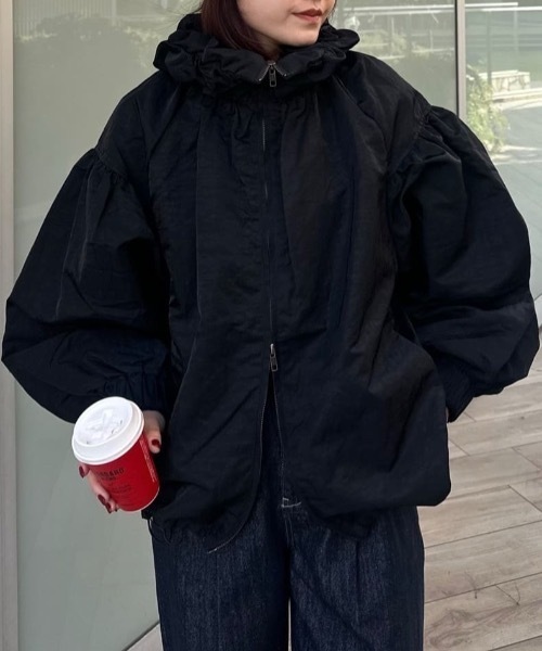 ソブ sov. 24年 タイプライター ギャザーバルーンブルゾン 羽織 黒 STYLEMIXER（スタイルミキサー） ブルゾン アウター ギャザーネック