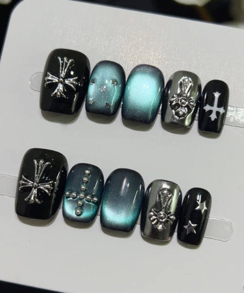 B.I.D. ネイルチップ ネイルシール 「Bz」クロスモチーフ ブルー