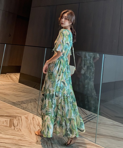 「LUGG NAGG」 半袖ワンピース M グリーン レディース_画像2