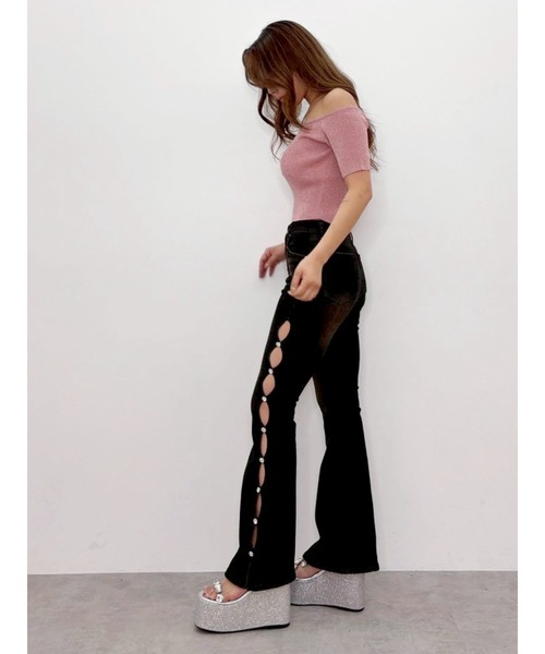 サンダル 厚底ビジュープラットフォームサンダル レディースの画像