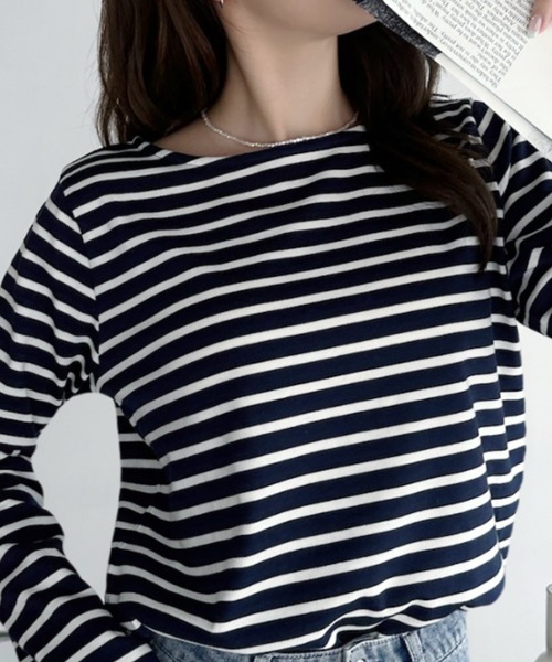 umune tシャツ ボーダーロンT 長袖 ボートネック カットソー Tシャツ