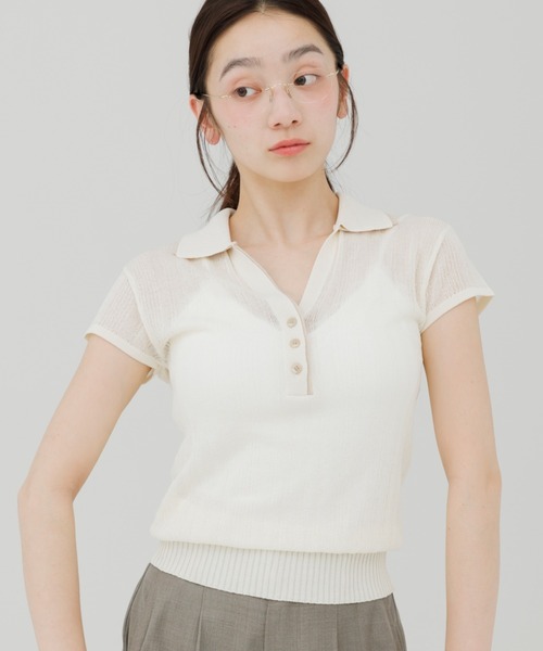 ニット セーター double collar sheer polo knit（ダブルカラーシアー