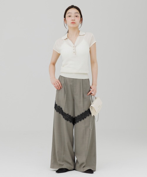 ニット セーター double collar sheer polo knit（ダブルカラーシアー