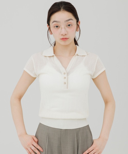 ニット セーター double collar sheer polo knit（ダブルカラーシアー
