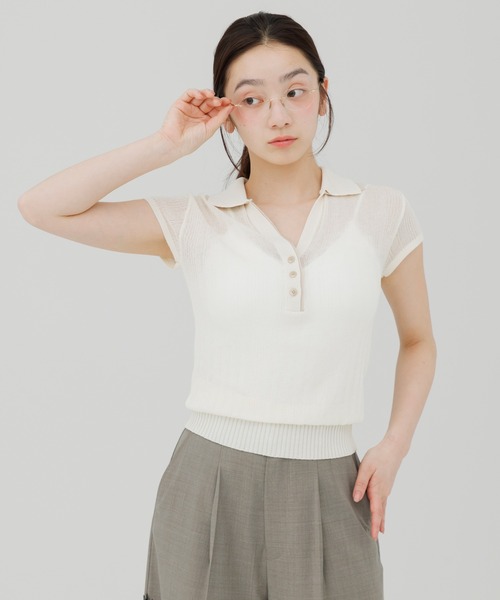 ニット セーター double collar sheer polo knit（ダブルカラーシアー