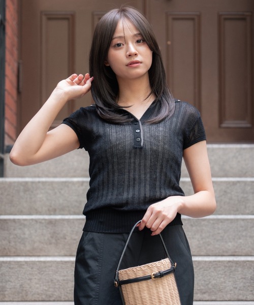 ニット セーター double collar sheer polo knit（ダブルカラーシアー