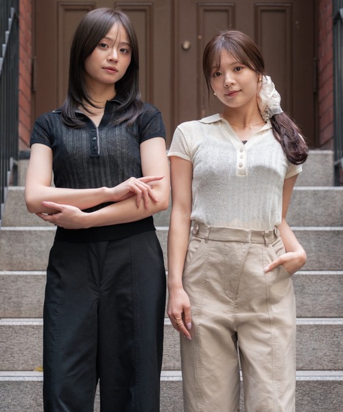 ニット セーター double collar sheer polo knit（ダブルカラーシアー