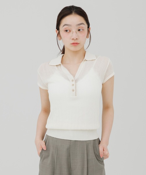 ニット セーター double collar sheer polo knit（ダブルカラーシアー