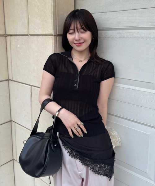 ニット セーター double collar sheer polo knit（ダブルカラーシアー 