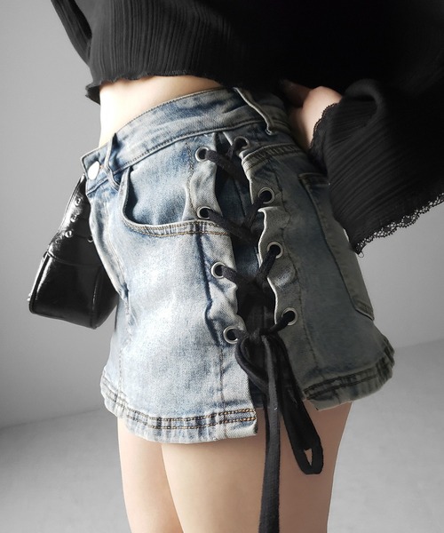 【美品】激レア EXCLUSIVE CLUTCH スカートデニムパンツ me+em select（ミームセレクト） デニムスカート 「 インパン裏地付き