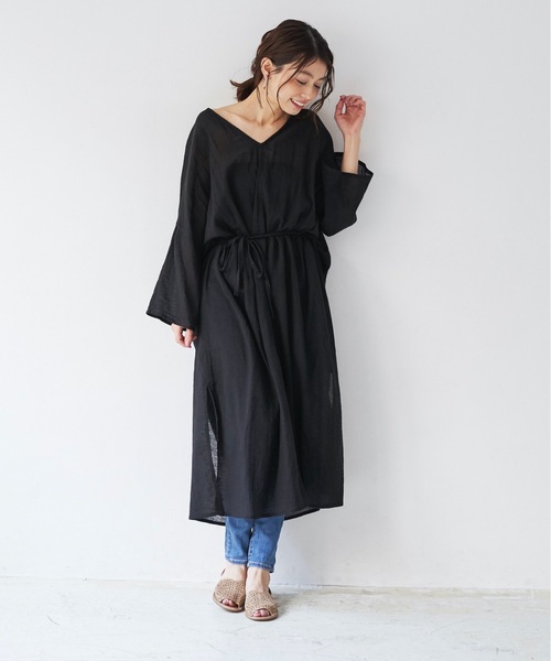 「AIC.」 長袖ワンピース MEDIUM ブラック レディース_画像9