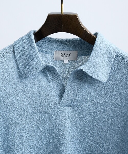 ABAHOUSE GRAY ポロシャツ 半袖 ブークレー スキッパーポロシャツ