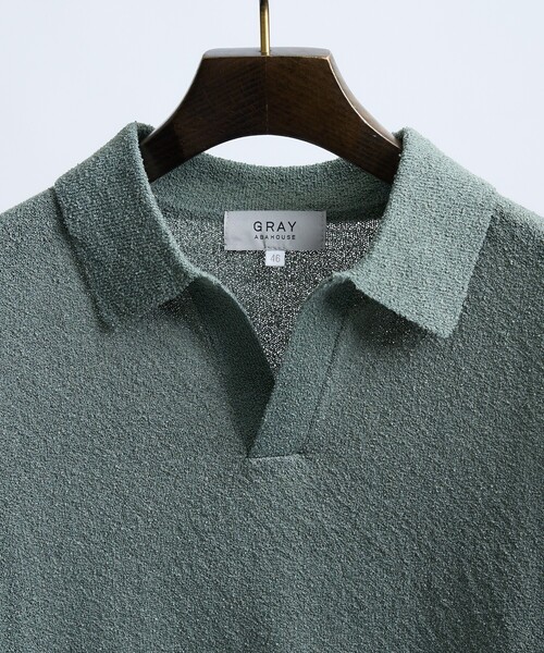 ABAHOUSE GRAY ポロシャツ 半袖 ブークレー スキッパーポロシャツ