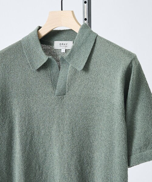 ABAHOUSE GRAY ポロシャツ ブークレー スキッパーポロシャツ メンズ