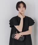 ブラウス シャツ 半袖 シアーチェックフリルス...の詳細画像1